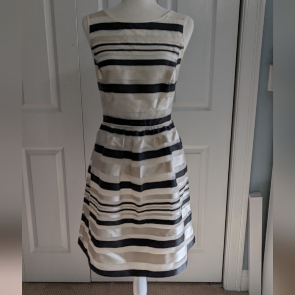 Banana Republic Ivory and Black Sleeveless Striped Dress